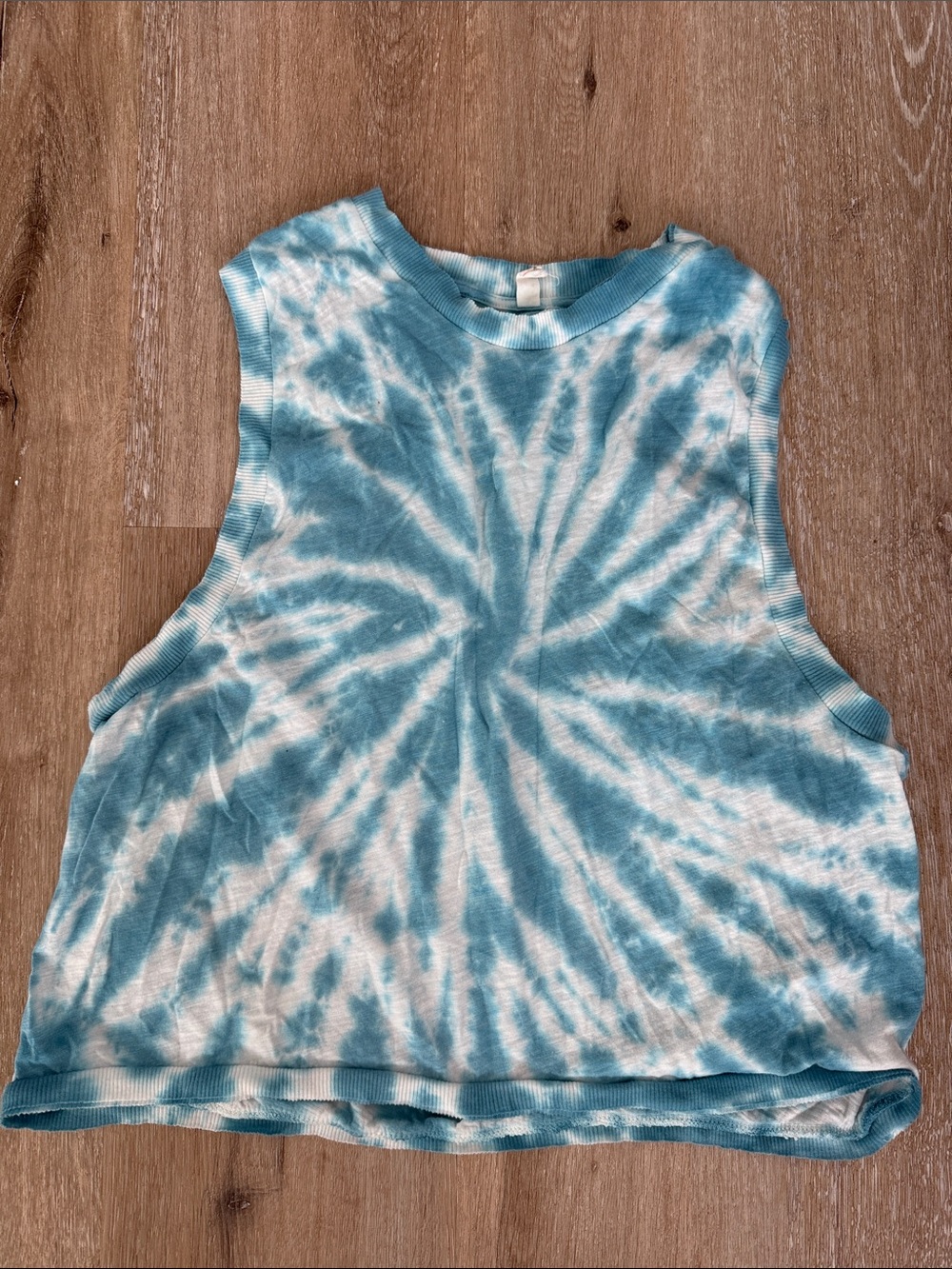 FP Movement by Free People Aqua & White Tie-Dye Cropped Muscle Tank